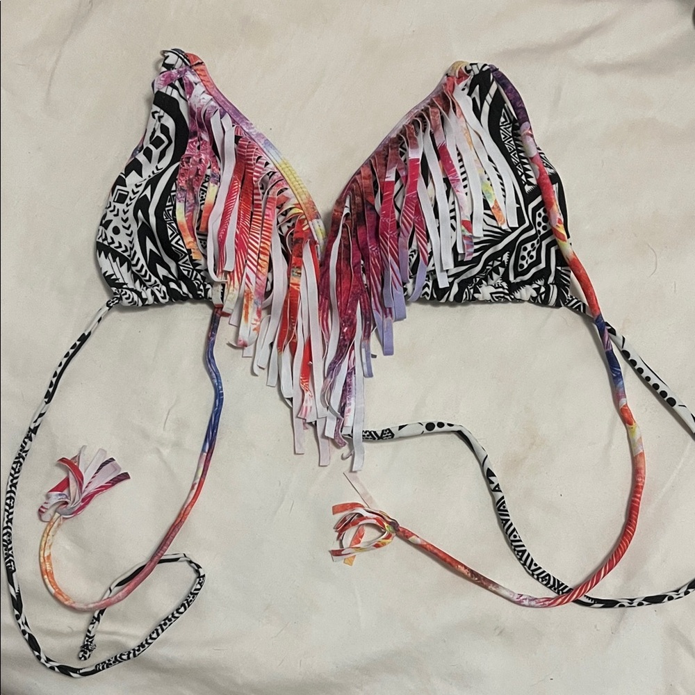 Raisins Multicolor Fringe Bikini Top